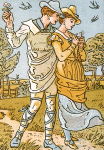 "It was a Lover and his Lass", laulukuvitus teoksesta "Pan-Pipes", Vanhojen laulujen kirja, vastikään sovitettu ja säestettynä Theo. Marzials, julkaissut Lontoossa George Routledge und Sons, 1884 ( tekijältä Walter Crane